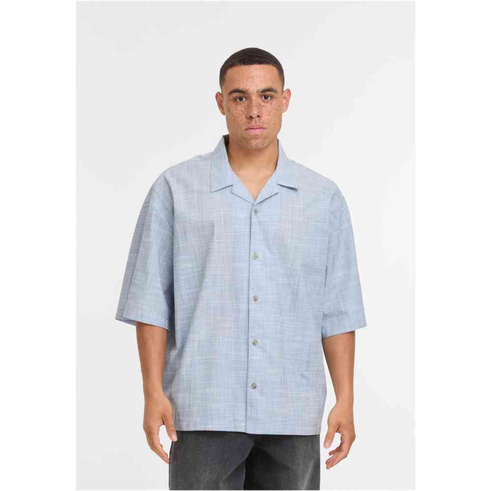 Urban Classics - Boxy Structured Short Sleeves Overhemd - Blauw/Wit